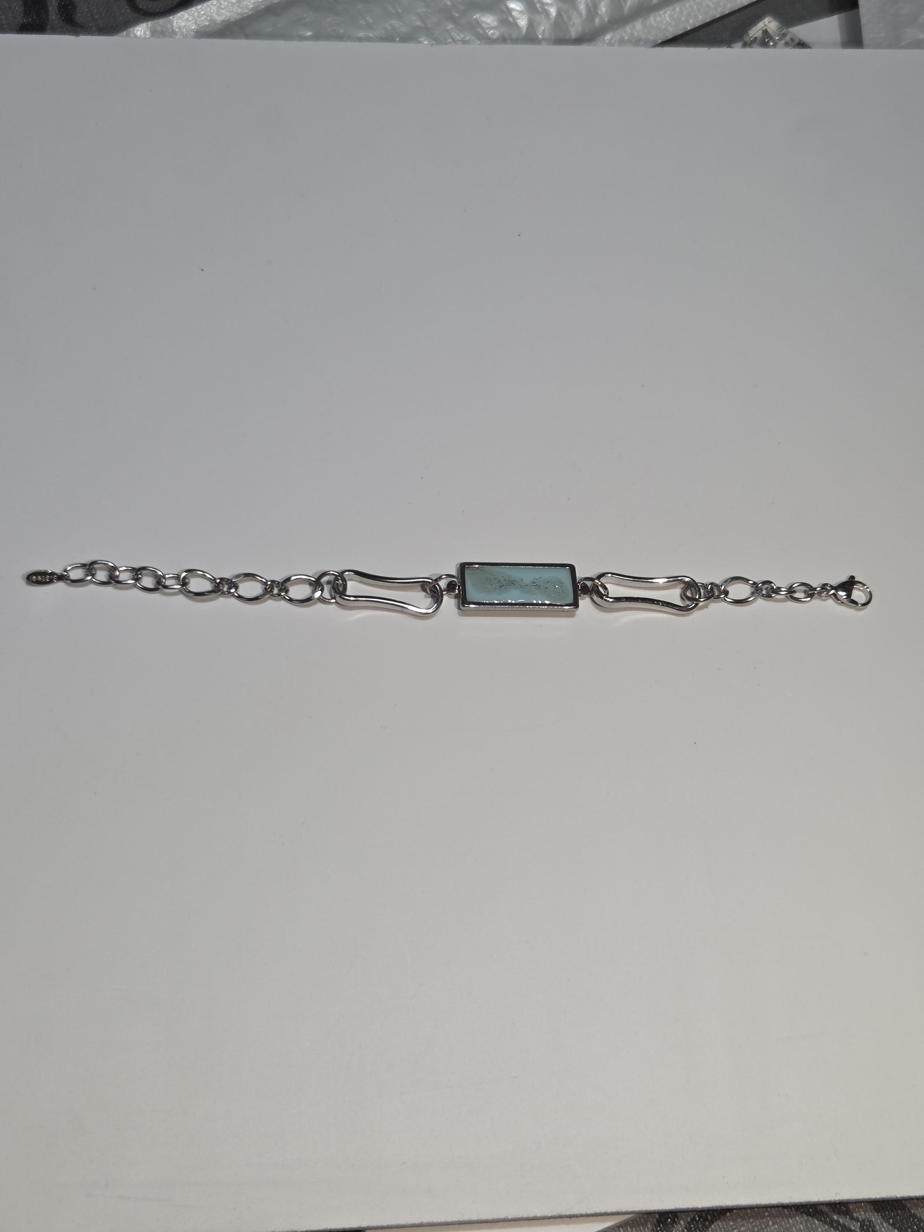 Stainless Steel Silver Elongated Handmade Bracelet Light Blue-Silver 12*18Mm