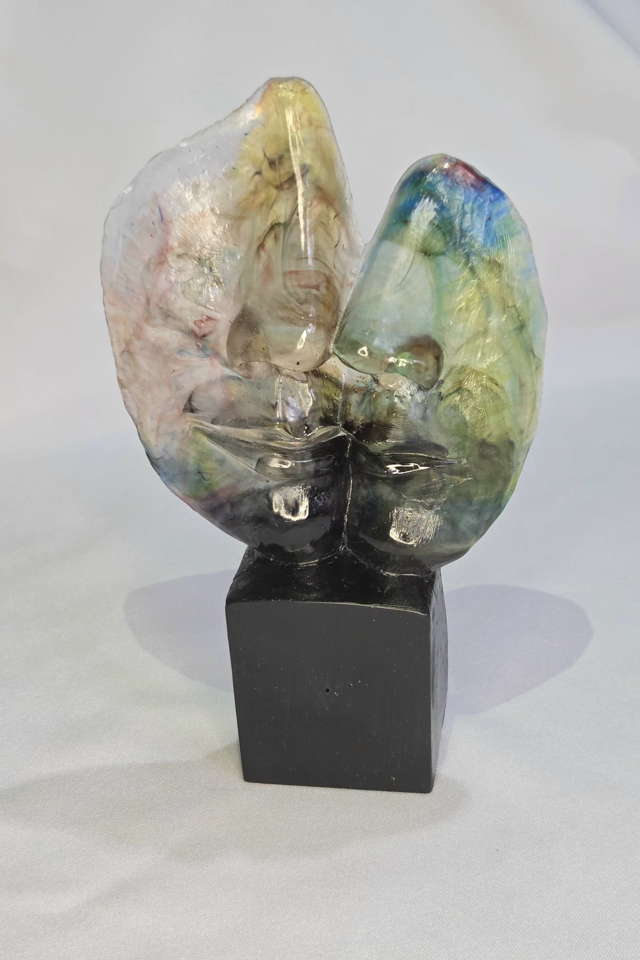 Decorative Sculpture Abstract Made Of Liquid Glass "Two Faces" 19 Cm One Piece In Each Design