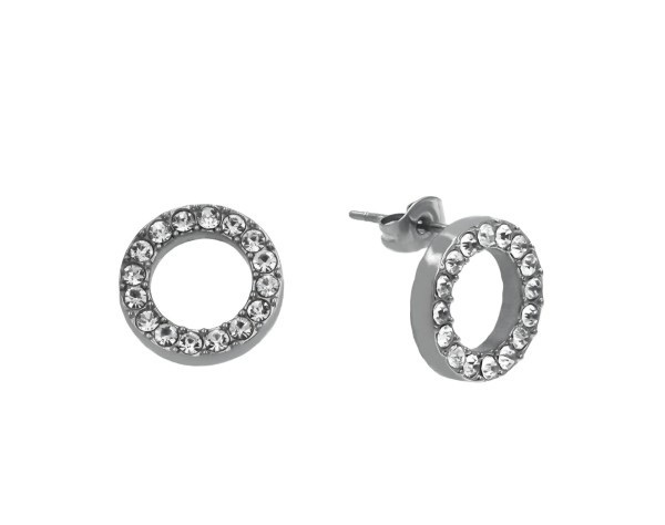 Stanless Steel Silver Circle Stud Earrings With Rhinestones