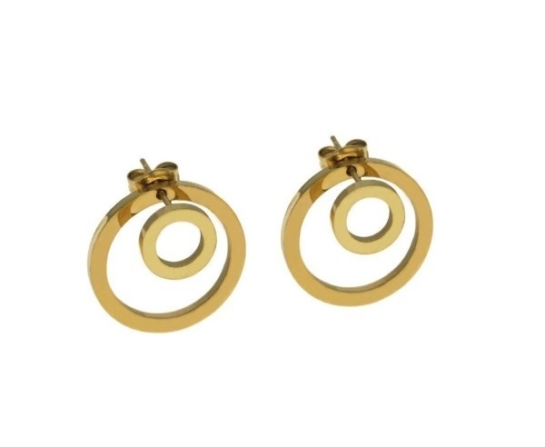 Stanless Steel Gold 2 Circles Stud Earrings You Have Two Earrings In One Small10Mm Big 20Mm