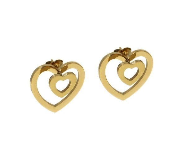 Stanless Steel Gold 2 Hearts Stud Earrings You Have Two Earrings In One Small 9 Mm Big 19Mm