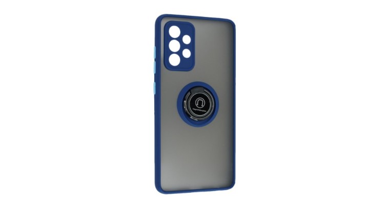 Blue Shockproof Case with Ring Stand for Samsung A73 – Matte Back & Magnetic Holder