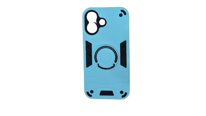 Light Blue Rugged Armor iPhone 16 Case with Kickstand Ring