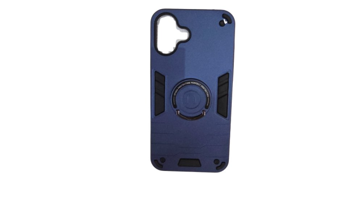 Dark blue Rugged Armor iPhone 16+ Case with Kickstand Ring