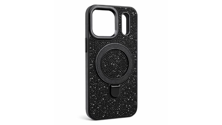 Black Rhinestone Phone Case with Built-In Ring Stand