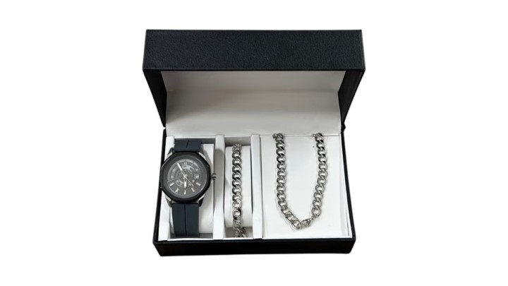 Men’s Black Watch & Stainless Steel Chain Set (3 Pieces)