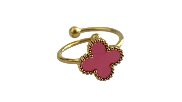 Stainless Steel Pink Clover Ring