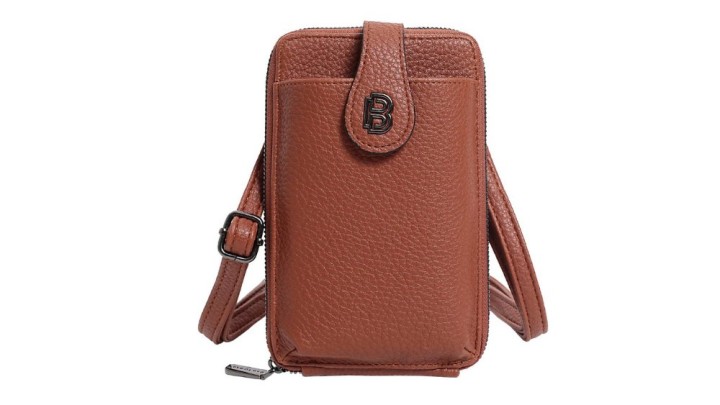Women’s Crossbody Phone Bag – Premium Brown Leather, Multi-Pocket Design