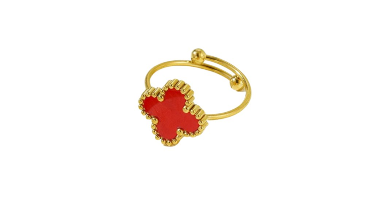 Stainless Steel Red Clover Ring