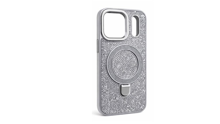 Silver Rhinestone Phone Case with Built-In Ring Stand