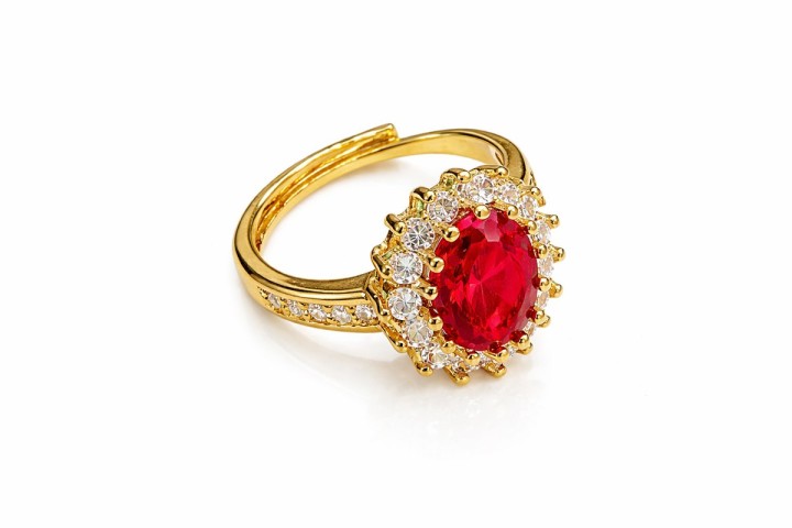 Gold Stainless Steel Ring with Ruby Red Crystal