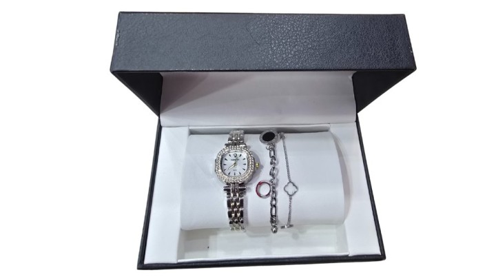 Silver Woman Watch with Charm Bracelet Trio