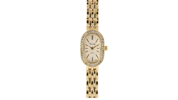 Elegant Gold Stainless Steel Ladies Watch with Crystal Bezel