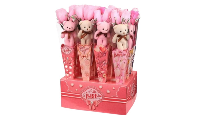 Rose & Teddy Bear Bouquet Gift – Romantic Plush Flower Arrangement