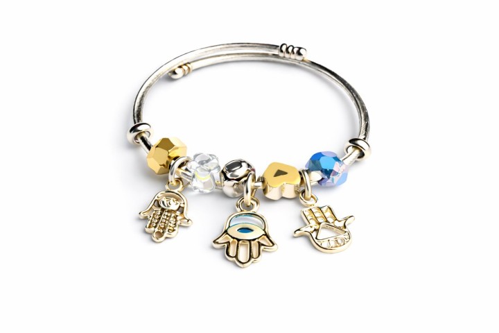 💫 Pandora Style Bracelet –Silver & Gold Hamsa Hand and Evil Eye