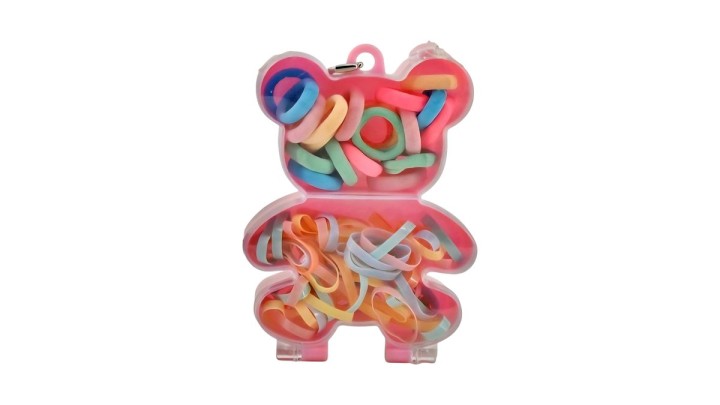 Cute Bear Case with Colorful Hair Ties – Elastic Hair Bands for Kids & Girls