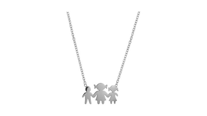 Silver Stainless Steel Family Necklace – Mom with 1 Boy & 1 Girl
