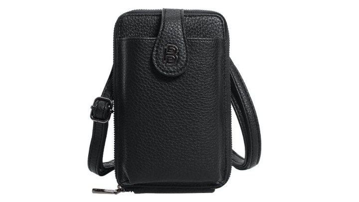 Women’s Crossbody Phone Bag – Premium Black Leather, Multi-Pocket Design