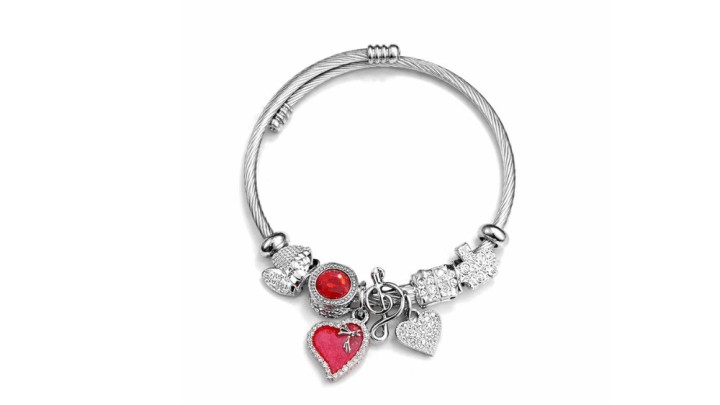💫 Pandora Style Bracelet – Red Heart & Music Note Charms