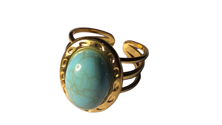 Turquoise Stone Stainless Steel Adjustable Ring