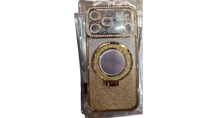 Glitter Gold iPhone Case with Mirror, Ring Holder Iphone 17