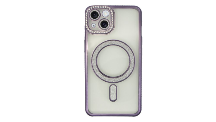 Purple Glitter MagSafe Case with Rhinestone Camera Protector iphone 15+