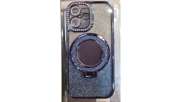 Glitter Blue iPhone Case with Mirror, Ring Holder Iphone 17