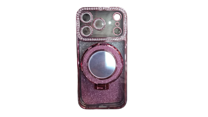 Glitter pink iPhone Case with Mirror, Ring Holder Iphone 17 pro max
