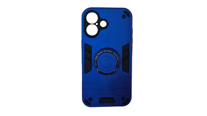 Blue Rugged Armor iPhone 16 Case with Kickstand Ring