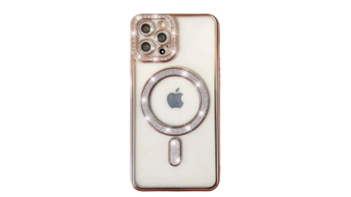 Gold Glitter MagSafe Case with Rhinestone Camera Protector iphone 15pro