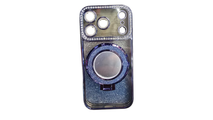 Glitter blue iPhone Case with Mirror, Ring Holder Iphone 17 pro