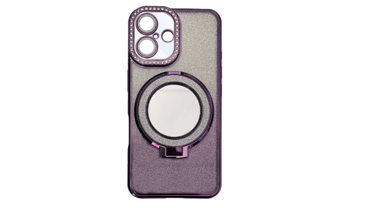 Glitter Purple iPhone Case with Mirror, Ring Holder Iphone 17