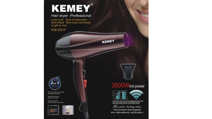 💨 Burgundy KEMEY KM-6917 Professional Hair Dryer – 3500W