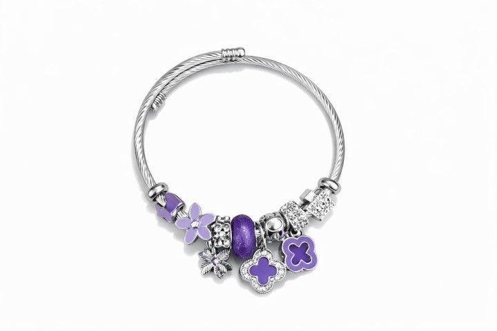 💫 Pandora Style Bracelet – Purple clover