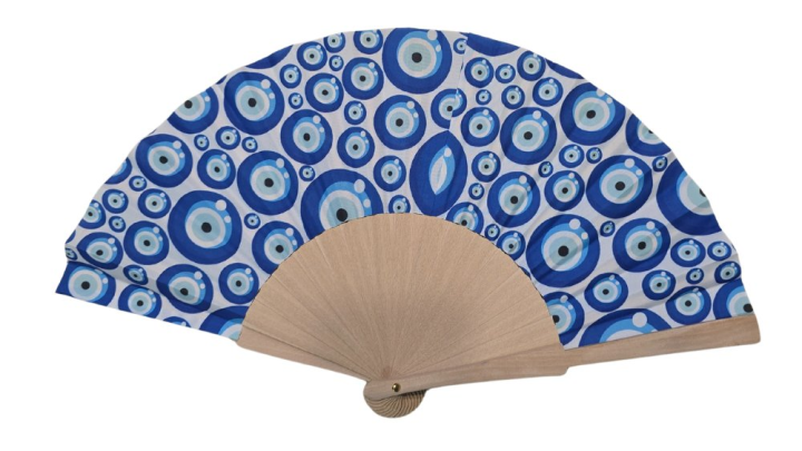 Evil Eye Folding Hand Fan – Blue Circles Design