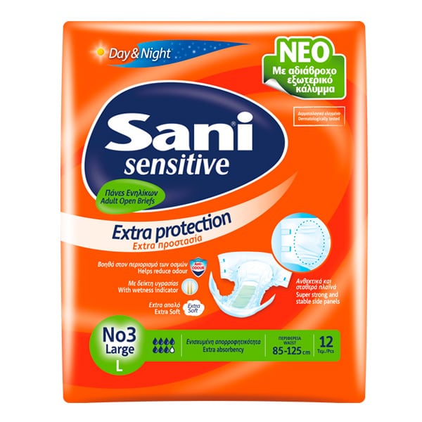 Sani Sensitive Open Incontinence Diapers No.3 Large, 12 pcs