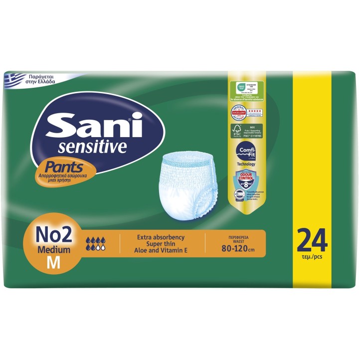 Sani Sensitive Pants Medium Elastic Incontinence Underwear No.2, 24pcs