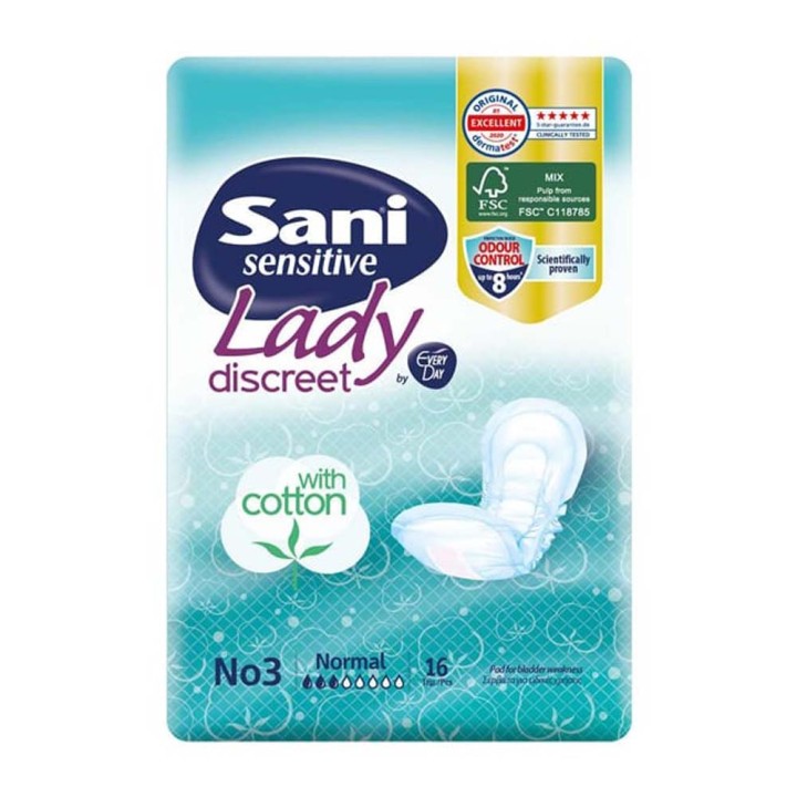 Sani Sensitive Lady Normal No3 Women's Incontinence Pads Normal Flow 3 Drops 16pcs