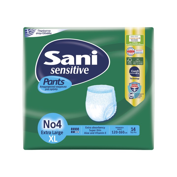 Sani Sensitive Pants Elastic Incontinence Underwear No.4 Extra Large, 14pcs