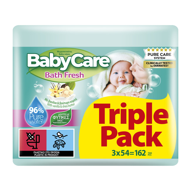 BabyCare Bath Fresh Baby Wipes without Alcohol & Parabens 3x54pcs