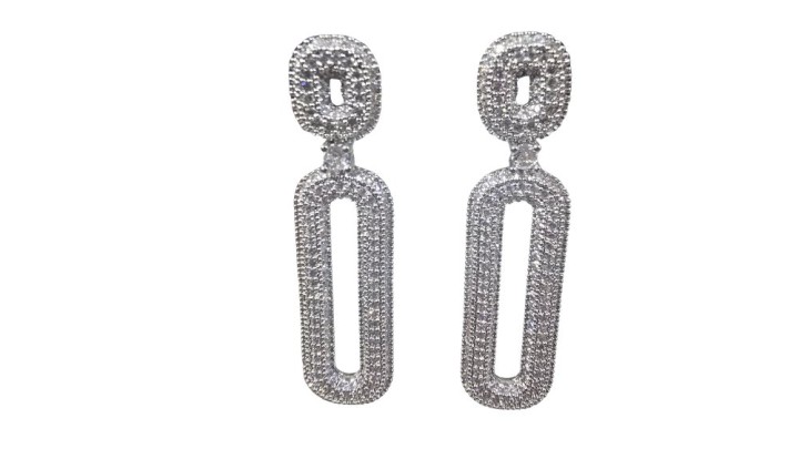 Silver Geometric Crystal Drop Earrings