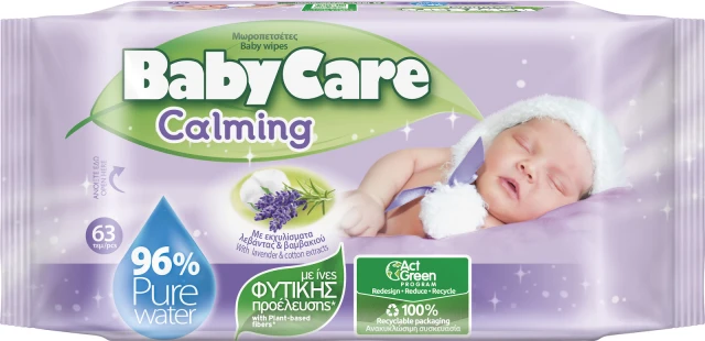 BabyCare Calming Pure Water Baby Wipes, 63 pieces