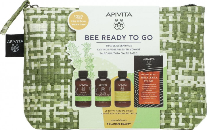 Apivita Travel Bee Ready Go Kit Shower Gel & Body Milk 75ml, Shampoo 75ml & Hair Mask 20ml