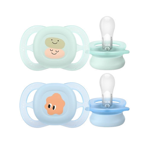 Philips Avent Ultra Start Pacifier SCF075/04 Navy/Light Blue with Designs for 0-2 months, 2 pieces