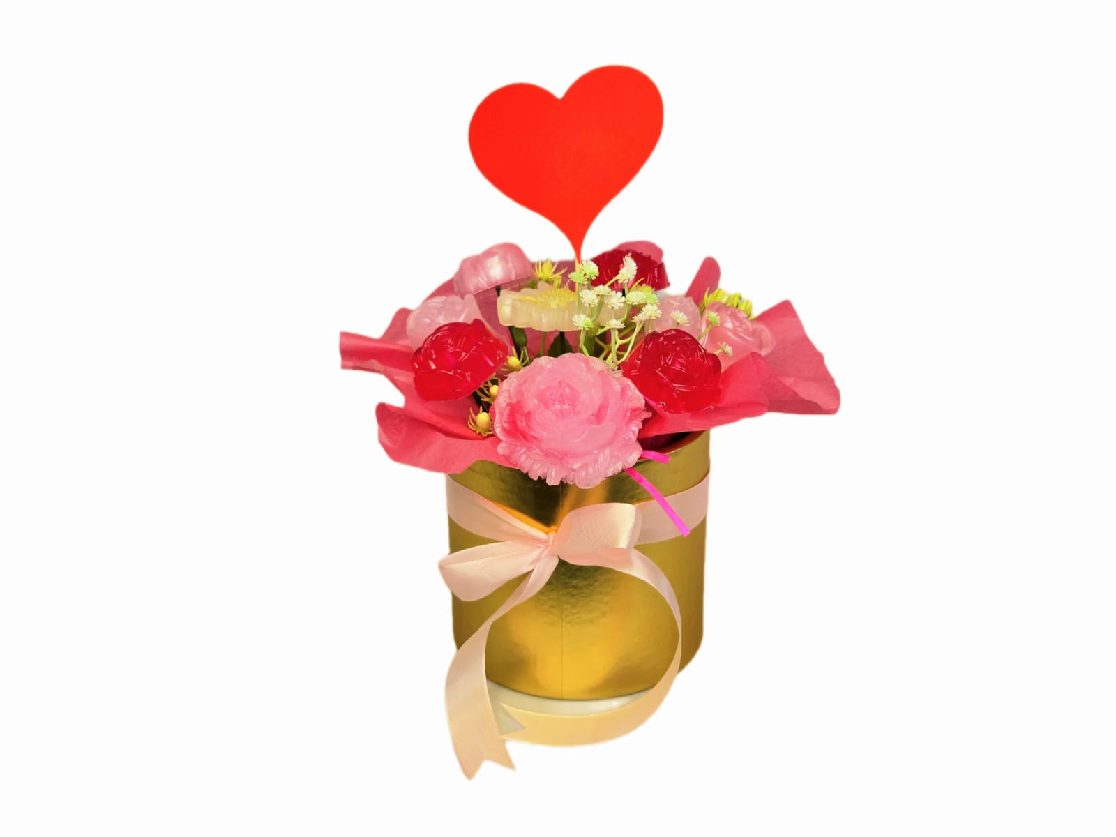 Bouquet of Pink Flowers In Elegant Gold Box.