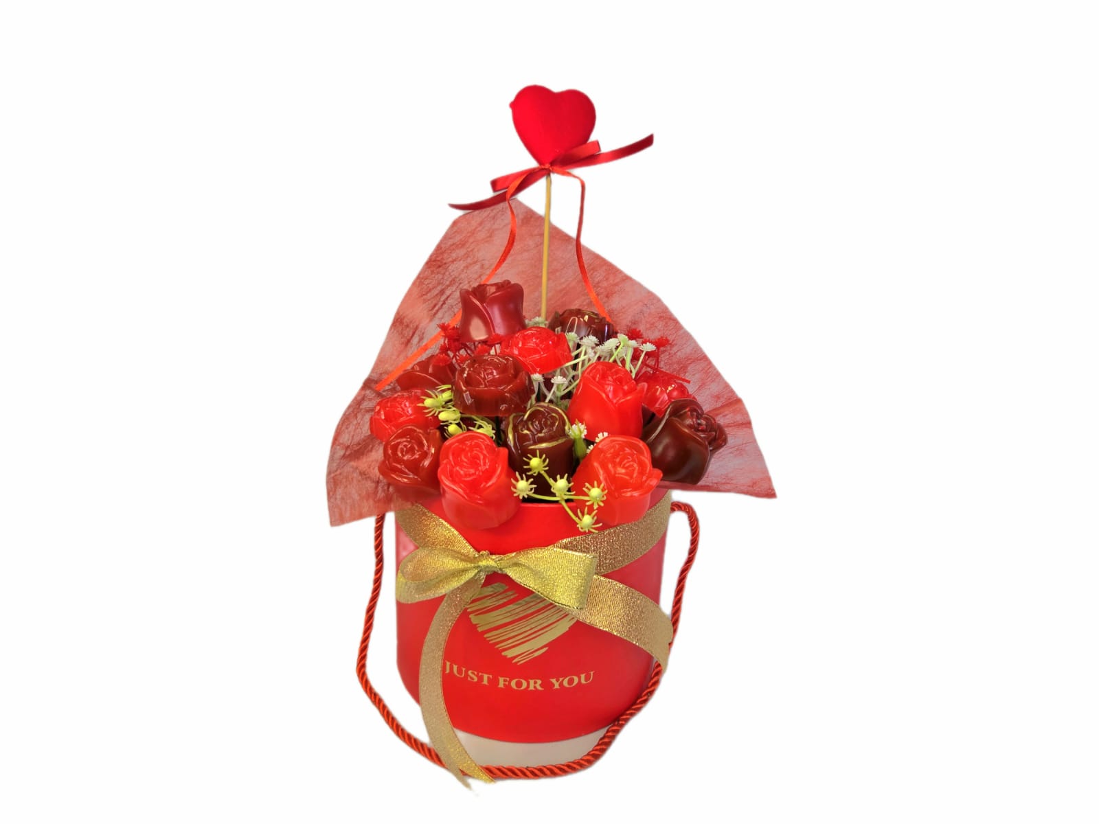Bouquet of Red  Flowers In a Red Box