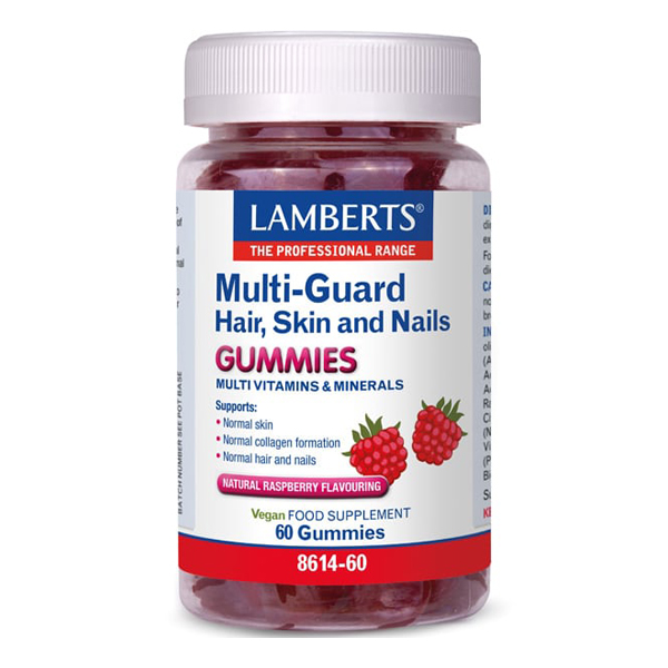 Lamberts Multi Guard Hair, Skin and Nails Gummies with Natural Raspberry Flavor 60 Gummies