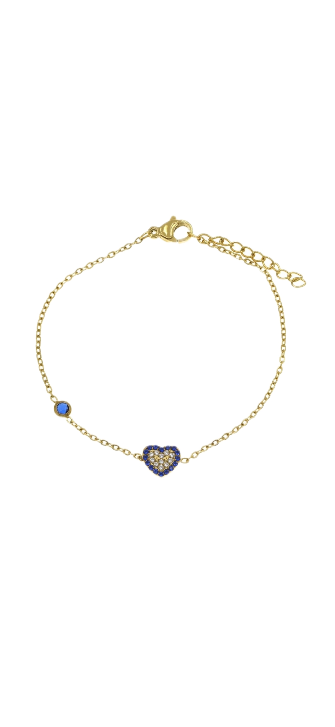 STAINLESS STEEL GOLD COLOR HEART CHAIN  BRACELET WITH ZIRCONS