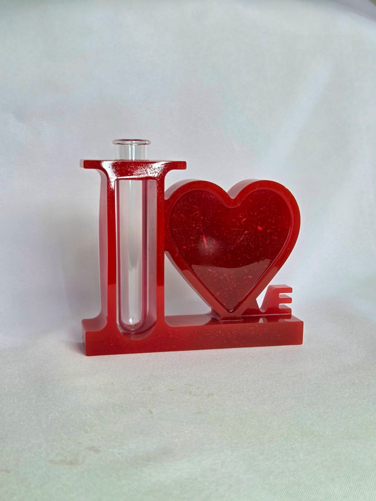 Red Heart With Flower Vase