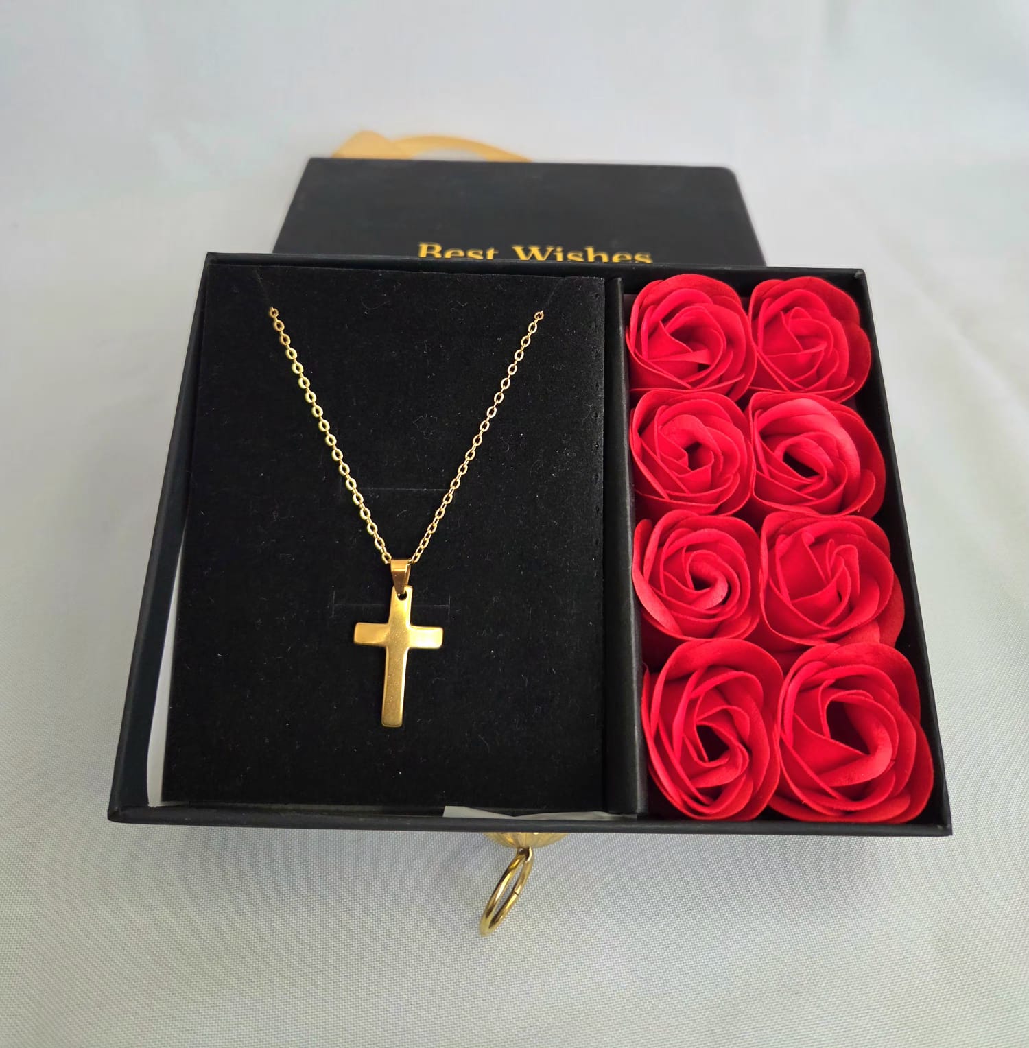 STAINLESS  STEEL GOLD COLOR CROSS IN A BOX